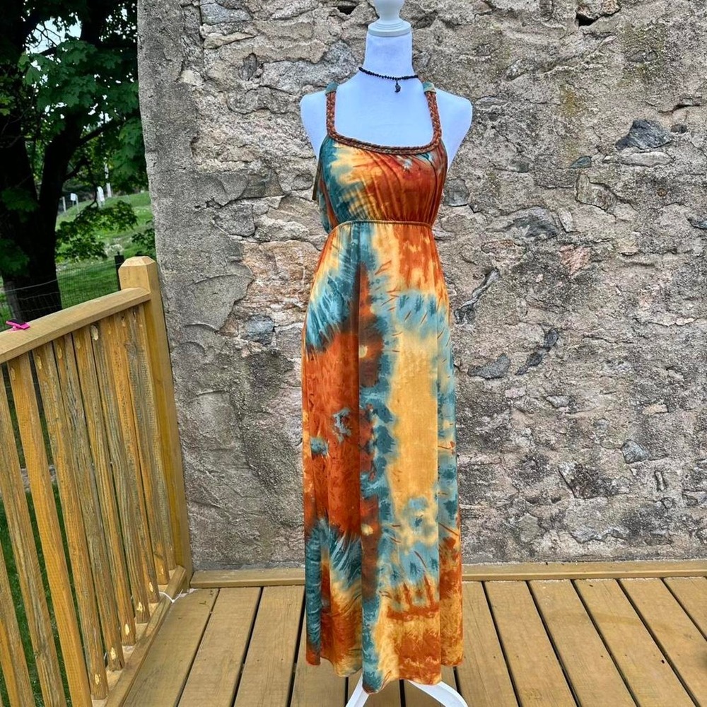Tie-dye maxi dress with adjustable straps